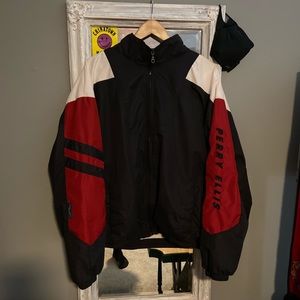 Vintage Perry Ellis red white and blue windbreaker